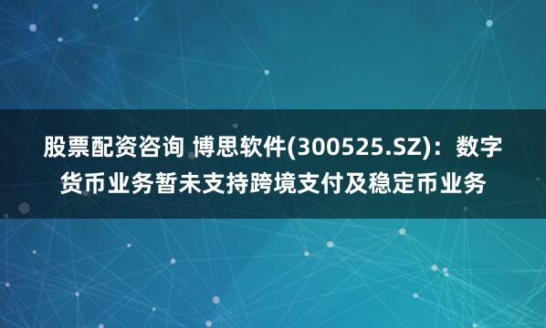 股票配资咨询 博思软件(300525.SZ)：数字货币业务暂未支持跨境支付及稳定币业务
